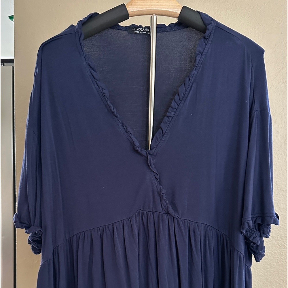 IN'VOLAND V Neck Short Sleeve Tee Shirt Ruffle Hem Blouse